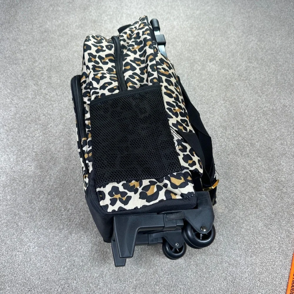 Posh Peanut Kids OS Rolling Backpack Leopard Print Tan Black Gold Safari Travel